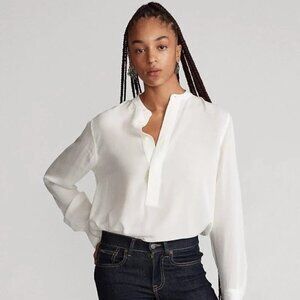 Polo Ralph Lauren Women's Silk Poet Shirt Cream Size 8 NWT